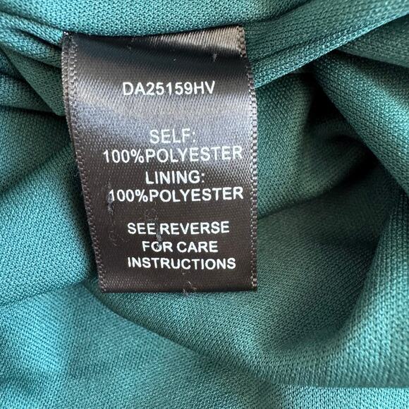 Boutique Forest Green Satin Long Ruffle Sleeve Tiered V- Neck Mini Dress - Picture 7 of 8